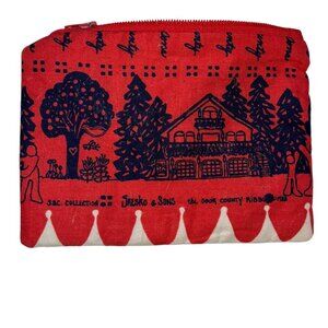 Gresko & Sons red blue postcard print padded cotton zip pouch bag Ephrai…